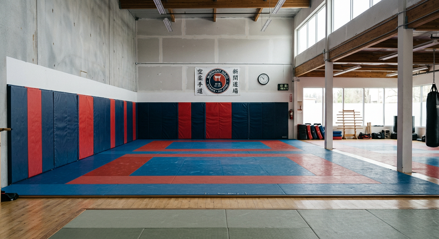 Wall padding covering standard six foot height zone in a training gym