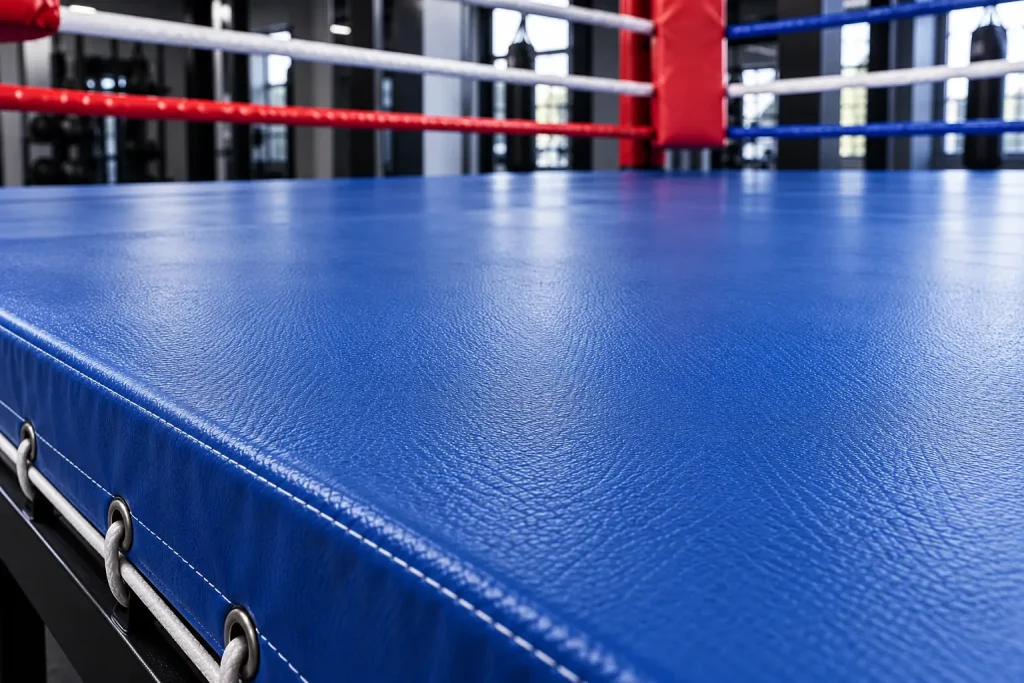 Close-up texture of tensioned boxing ring canvas surface