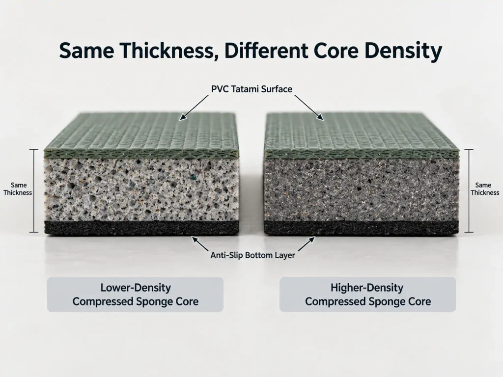 Cross-section view of layered judo mat foam density