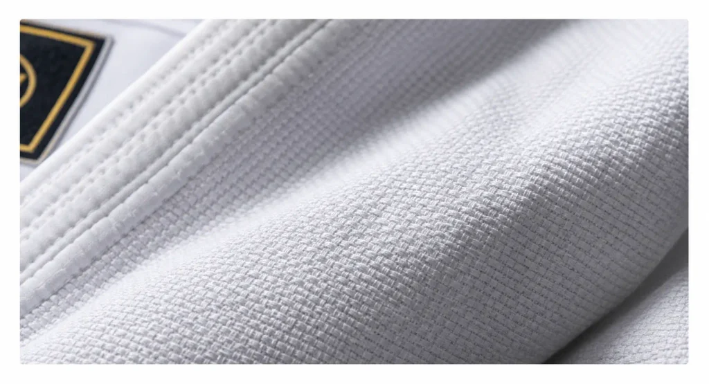 Close-up of Sashiko judo gi fabric showing its woven surface