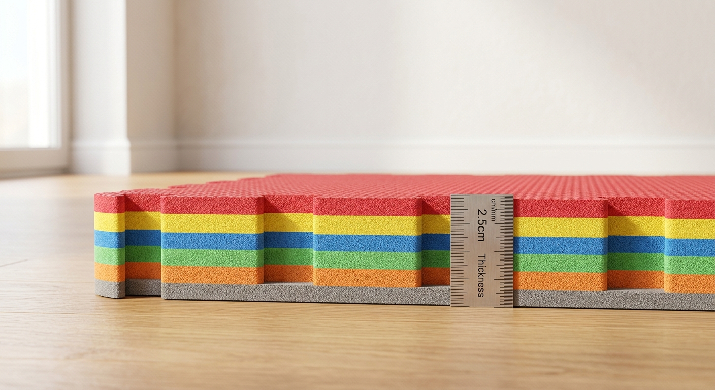 Cross-section view of layered foam training mat showing thickness